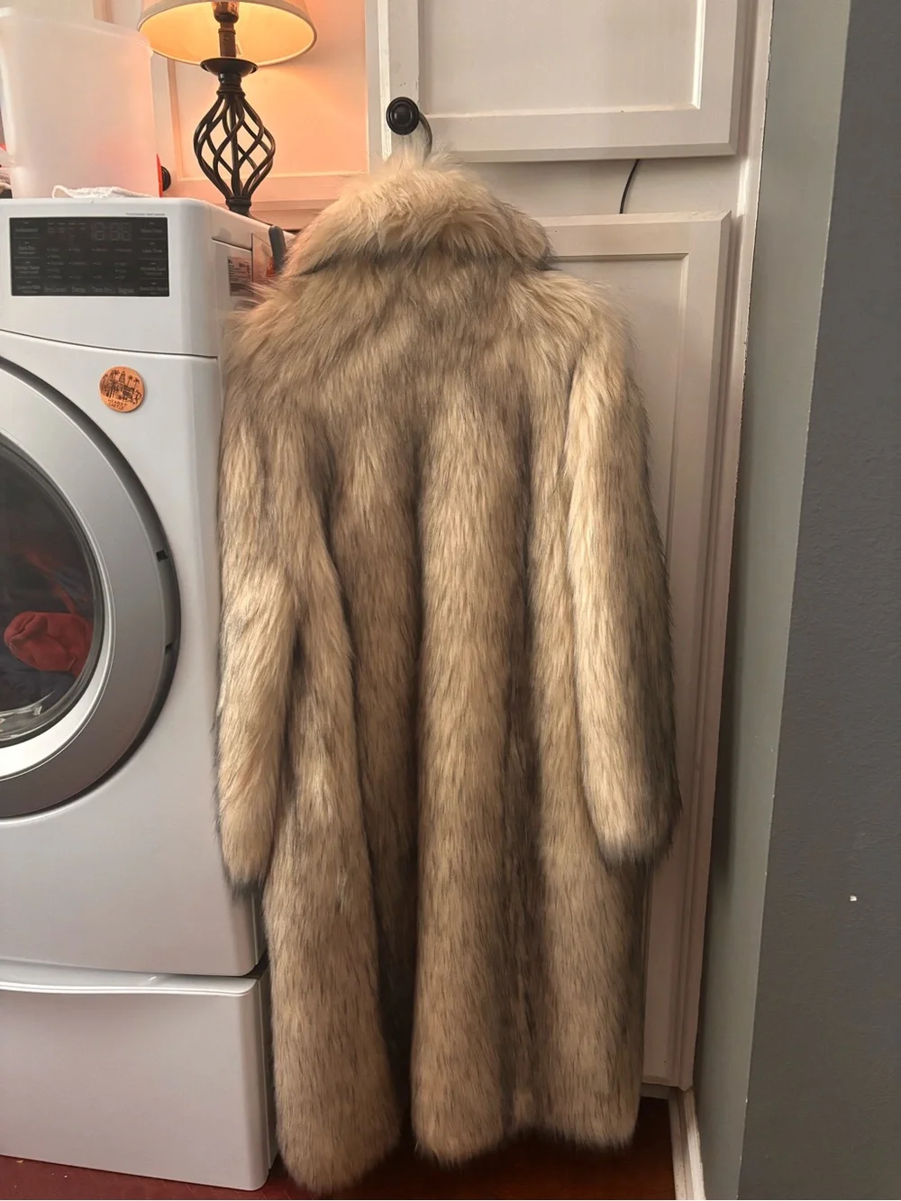 Free People Long Faux-Fur Trench Coat in Honey Brown